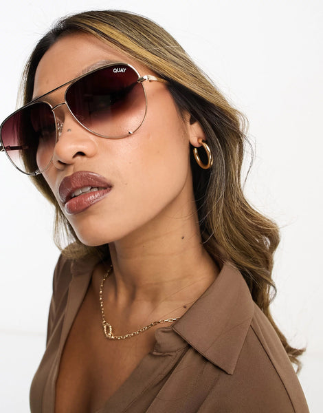 QUAY High Key Large Sunglasses - Gold/Brown Fade Polarized