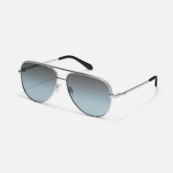 QUAY High Key Extra Large Sunglasses - Silver/Grey Light Turquoise