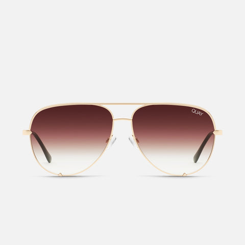 QUAY High Key Extra Large Sunglasses - Gold/Brown Fade