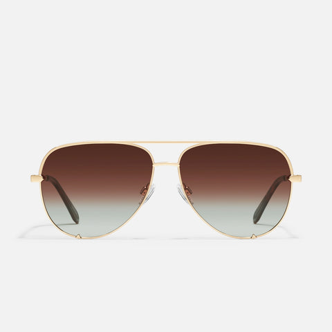 QUAY High Key Extra Large Sunglasses - Gold/Brown Fade Polarized