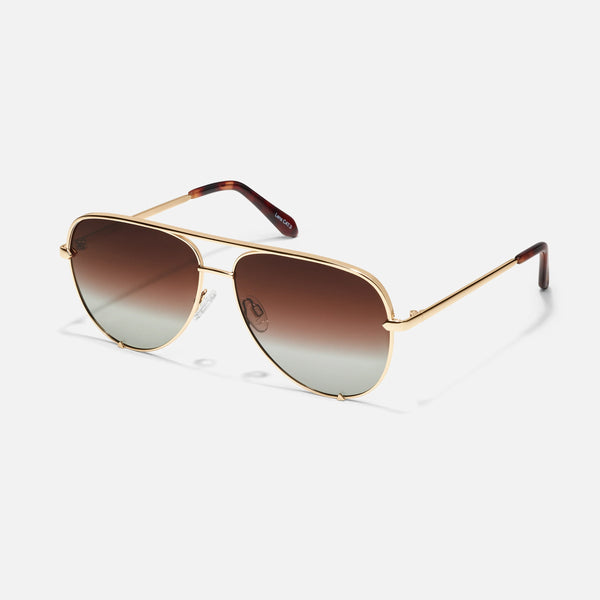 QUAY High Key Extra Large Sunglasses - Gold/Brown Fade Polarized