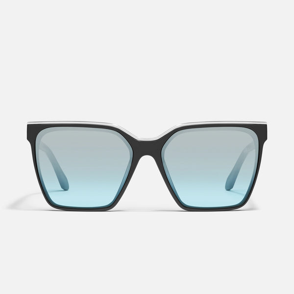 QUAY Level Up Sunglasses - Black/Silver Turquoise Flash