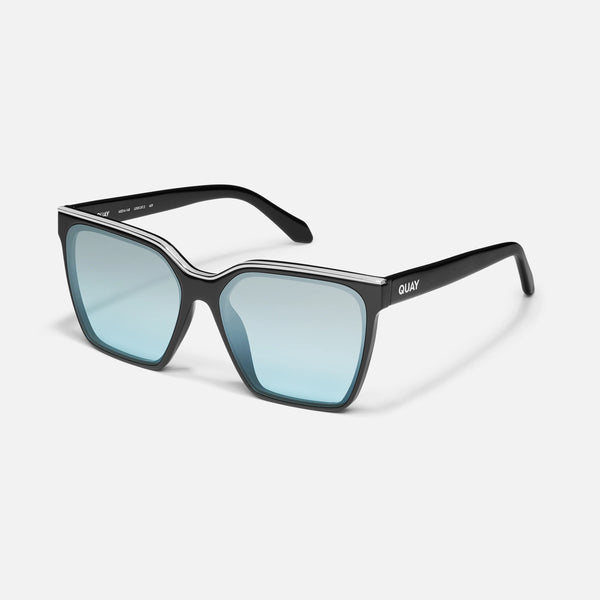 QUAY Level Up Sunglasses - Black/Silver Turquoise Flash