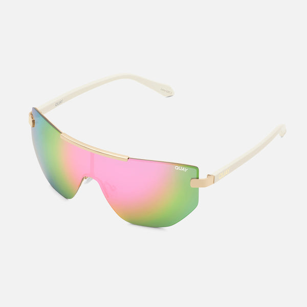 QUAY On The Edge Sunglasses - Bone/Pink Mirror Polarized