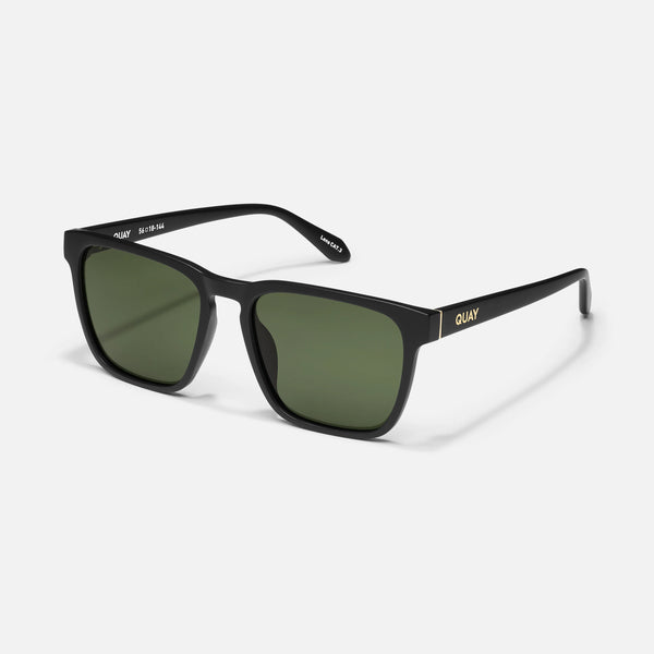 QUAY Unplugged Sunglasses - Matte Black/Green Polarized