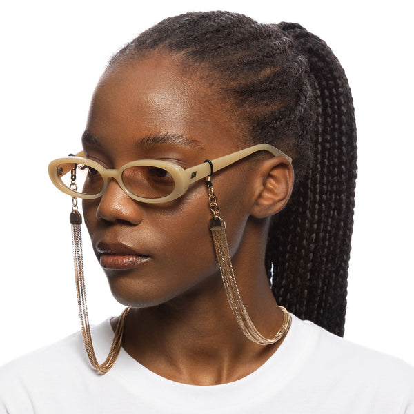 LE SPECS Y2K LAYERED CHAIN Shiny Light Gold  Sunglasses | PresenceConcept.com