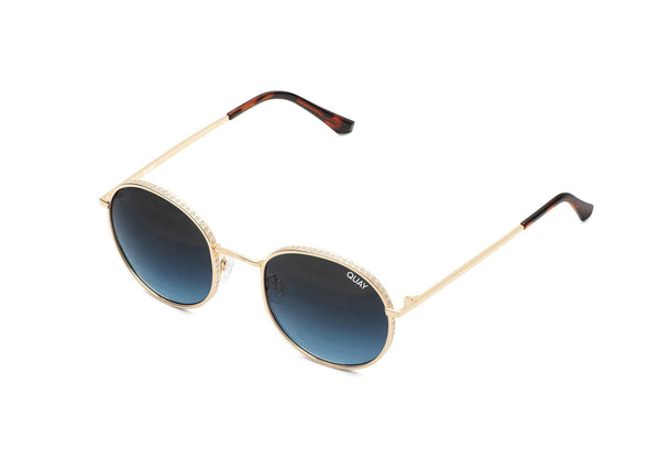 Buy Quay Australia Modstar Rhinestone Gold/Navy Round Sunglasses instore & online at PresenceConcept.com