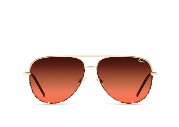 QUAY High Key Mini Two-Tone Sunglasses - Gold/Brown Maroon