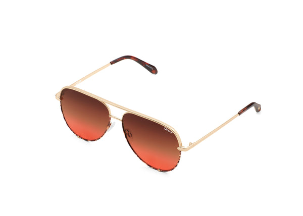 QUAY High Key Mini Two-Tone Sunglasses - Gold/Brown Maroon