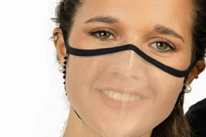  SUPERXULA Gold - Certified Transparent Reusable Face Mask with Decorative Black Beads and Golden Jewelled Ribbon - PresenceConcept.com