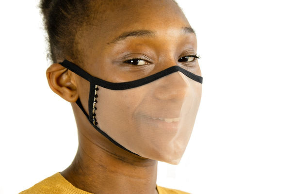  SUPERXULA Gold - Certified Transparent Reusable Face Mask with Decorative Black Beads and Golden Jewelled Ribbon - PresenceConcept.com